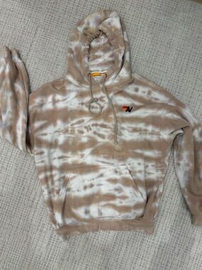 Aviator Nation Tan and White Tie-Dye Pullover Hoodie